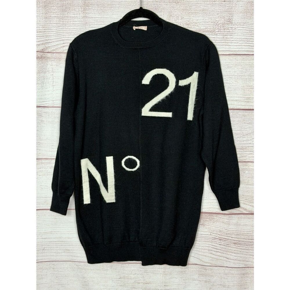 N°21 Kids Black Logo Sweater Dress Tunic Wool Blend Intarsia Relaxed Se 10 Year